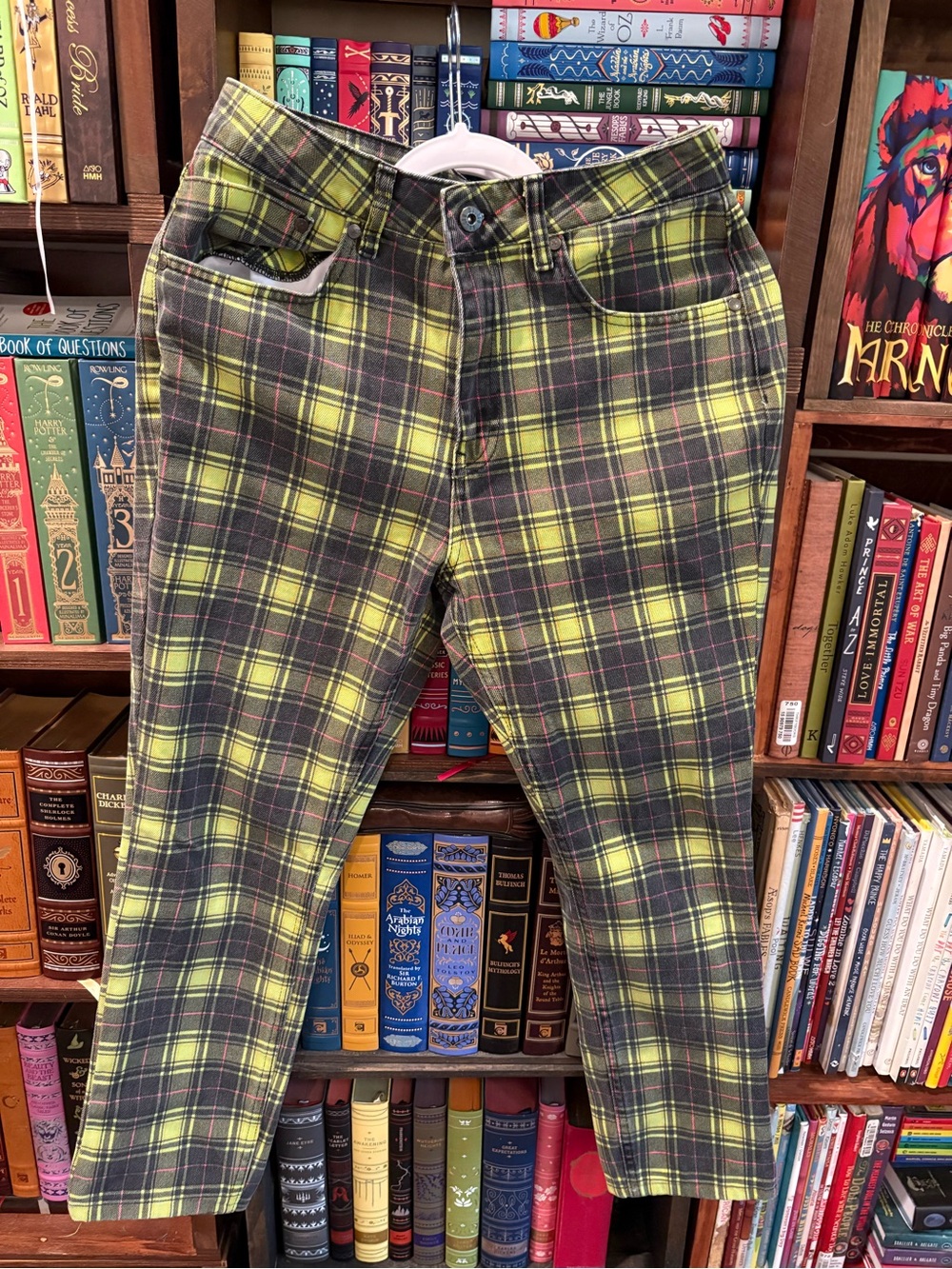 The Ragged Priest Lime Yellow and Black Plaid Jeans/ jeans have been altered as